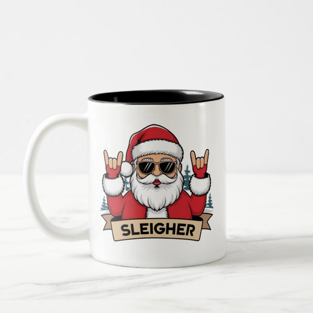 Tasse 2 Couleurs Sleigher de Noël Père Noël Rock Rocker de Noël (Gauche)