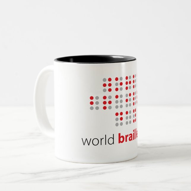 Tasse 2 Couleurs Slogan World Braille day. Journée mondiale du brai (Devant gauche)