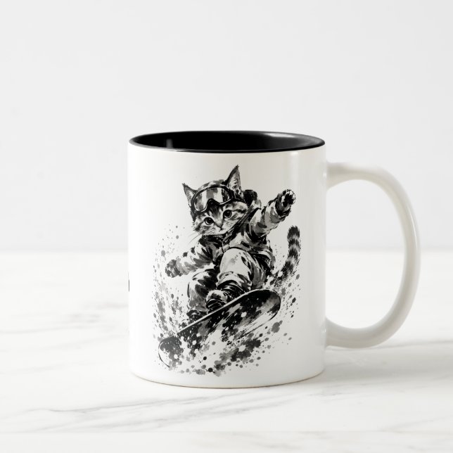 Tasse 2 Couleurs Snowboard Brush Art - Snowboarder cat (Droit)