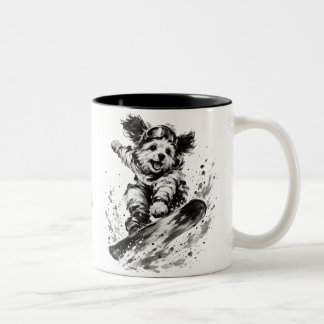 Tasse 2 Couleurs Snowboard Brush Art - Snowboarder Dog 
