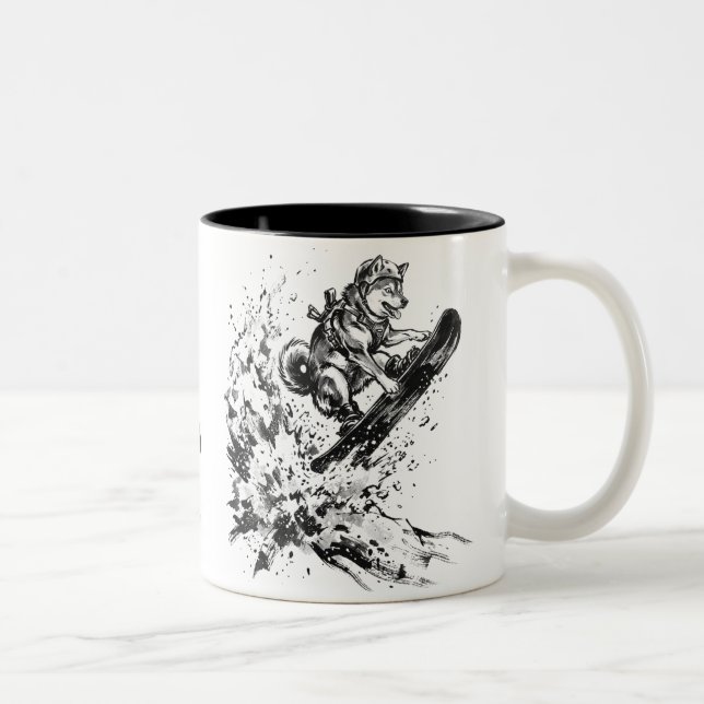 Tasse 2 Couleurs Snowboard Brush Art - Snowboarder Husky (Droit)