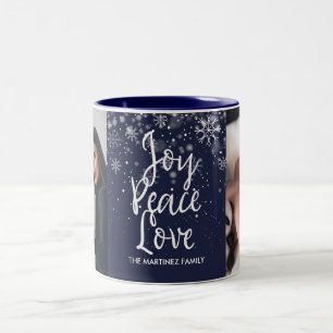 Tasse 2 Couleurs Snowflakes moderne photo de vacances et nom 