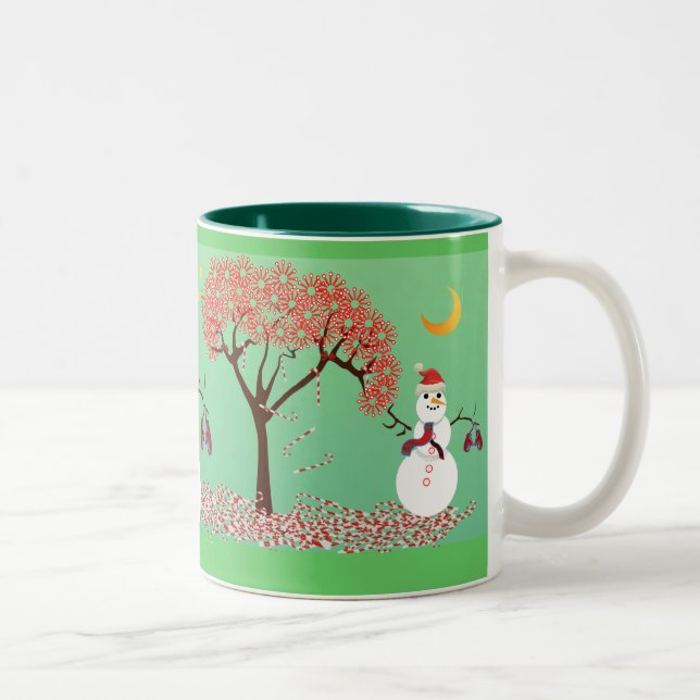 Tasse 2 Couleurs Snowman avec canne à neige (Droit)