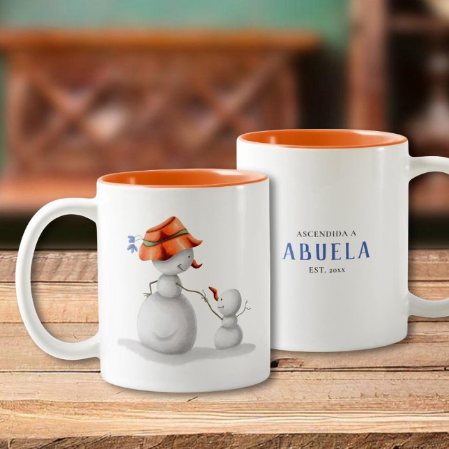 Tasse 2 Couleurs Snowman espagnol personnalisé promu à grand-mère (Créateur téléchargé)