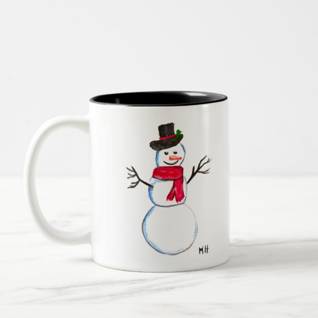 Tasse 2 Couleurs Snowman Mignonne Visage Enfants Hiver Snowmen (Gauche)