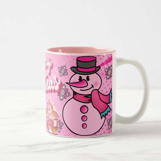 Tasse 2 Couleurs snowman pink, merry chrisnas (Droit)