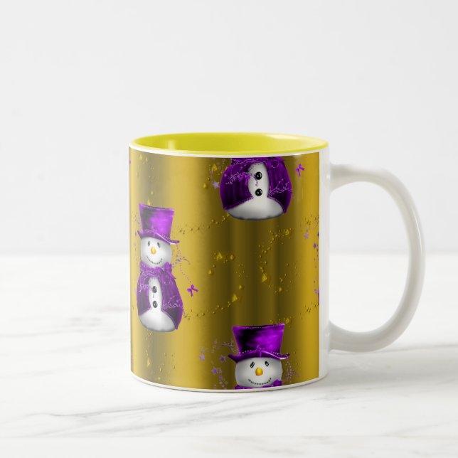Tasse 2 Couleurs Snowman violet à Noël d'or (Droit)