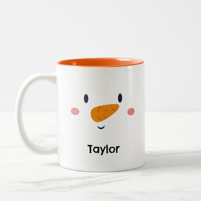 Tasse 2 Couleurs Snowman Visage Nom personnalisé Vacances (Gauche)