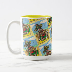 Tasse 2 Couleurs SOCK MONKEY RED BIKINI, AU CARTOON DE PLAGE Drôle