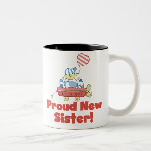 Tasse 2 Couleurs Soeur fière de chariot nouvelle c'est un garçon (Droit)