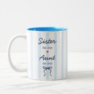 Tasse 2 Couleurs Sœur & Tante Dates Personnalisées Rayures Bleues C