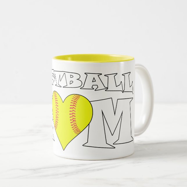 Tasse 2 Couleurs Softball Maman Coeur Formé Fastpitch Softball Spor (Devant droit)