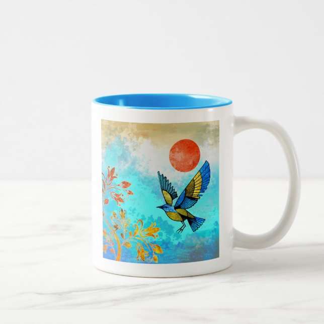 Tasse 2 Couleurs Soleil de l'arbre d'oiseaux (Droit)