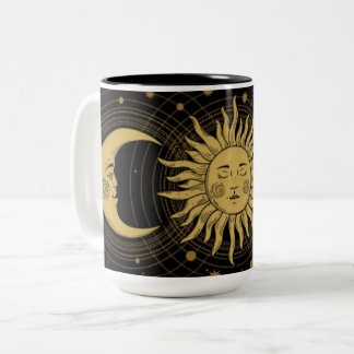 Tasse 2 Couleurs Soleil et lune céleste vintages sur noir