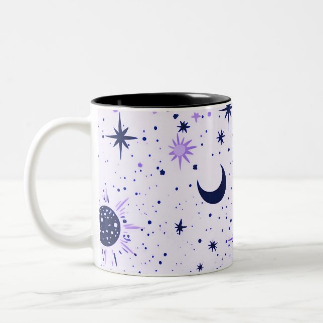Tasse 2 Couleurs Soleil Lune Étoiles Célestes Noir et Violet (Gauche)