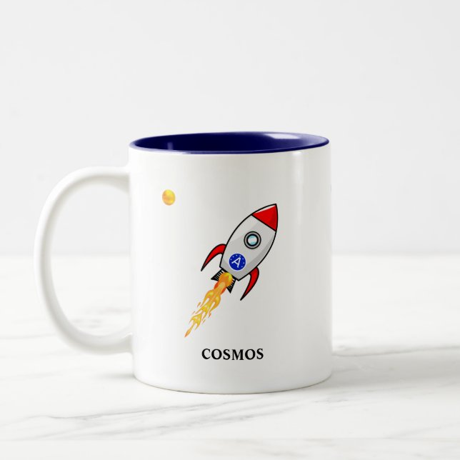 Tasse 2 Couleurs Soleil, planète Terre et fusée sur fond blanc (Gauche)