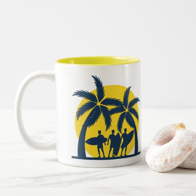 Tasse 2 Couleurs Soleil surf et palmiers surf cool (Avec donut)