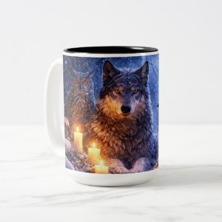 Tasse 2 Couleurs Solstice Inspiré Loup Corbeau et Hibou