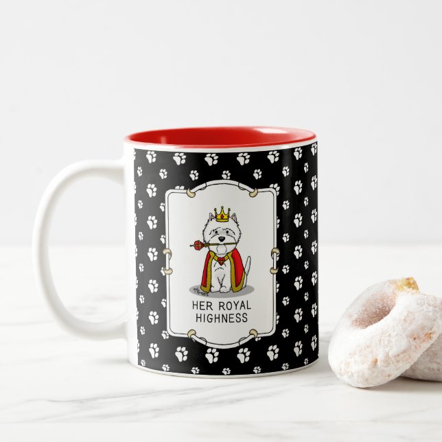 Tasse 2 Couleurs Son Altesse Royale la reine Westie Chien (Avec donut)