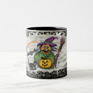 Tasse 2 Couleurs Sorcière, Chat, Chauve-souris et Citrouille, Bonne