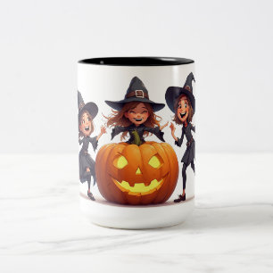 Tasse 2 Couleurs Sorcière dansant près d'une citrouille de Jack O L