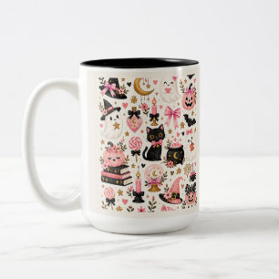 Tasse 2 Couleurs Sorcière d'Halloween rose Mignons fantômes Chat no