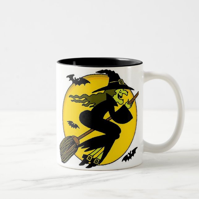 Tasse 2 Couleurs Sorcière Halloween sur Broomstick (Droit)