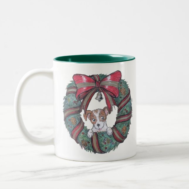 Tasse 2 Couleurs Souhaits de Noël de petit chiot (Gauche)