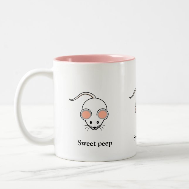 Tasse 2 Couleurs Souris blanche mignonne & calligraphie (Gauche)