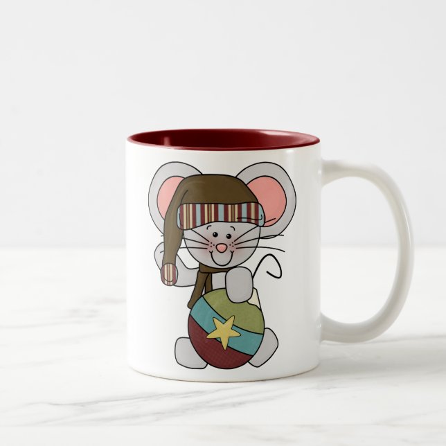 Tasse 2 Couleurs Souris de Noël avec l'ornement (Droit)
