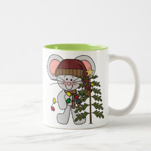Tasse 2 Couleurs Souris de Noël décorant l'arbre