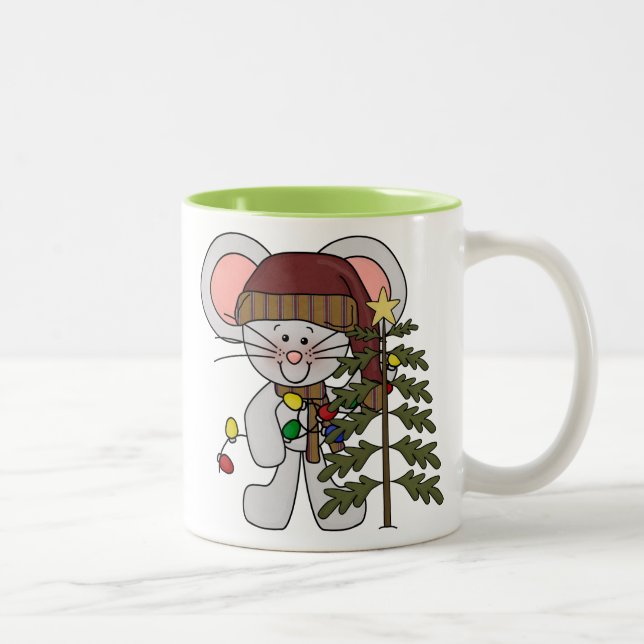 Tasse 2 Couleurs Souris de Noël décorant l'arbre (Droit)