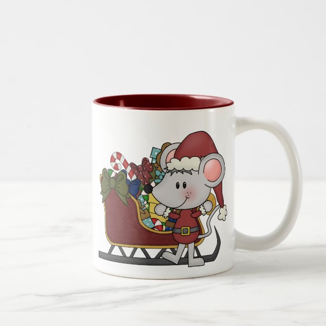 Tasse 2 Couleurs Souris de Père Noël avec le traîneau (Droit)