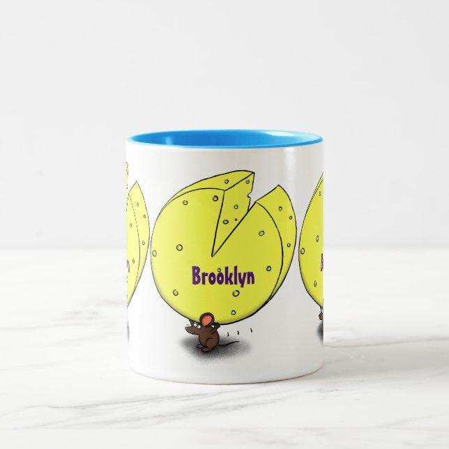 Tasse 2 Couleurs Souris mignonne avec dessin animé au fromage (Centre)