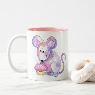 Tasse 2 Couleurs Souris Whimsical mignonne avec Cupcake