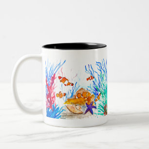 Tasse 2 Couleurs Sous l'aquarelle de mer poisson océan mer côtière