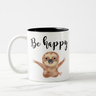 Tasse 2 Couleurs Soyez art heureux d'animal d'aquarelle de paresse