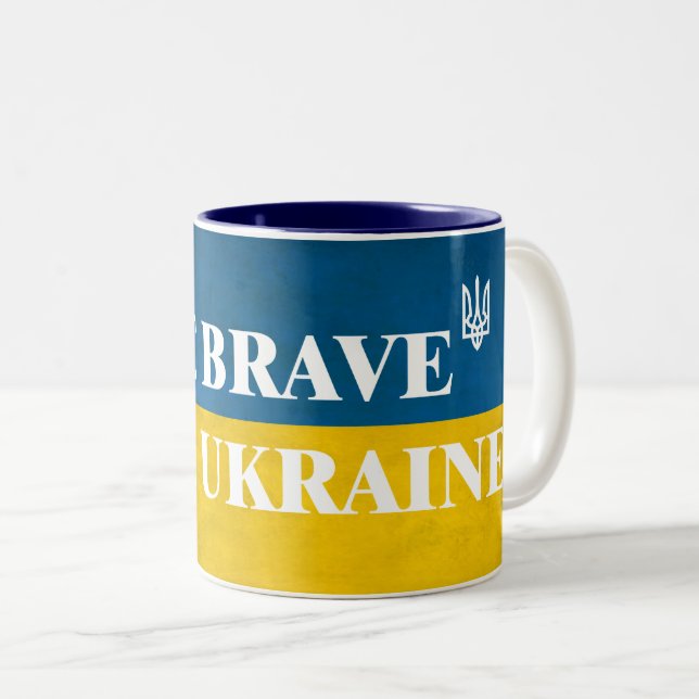 Tasse 2 Couleurs Soyez courageux comme l'Ukraine citation textuelle (Devant droit)