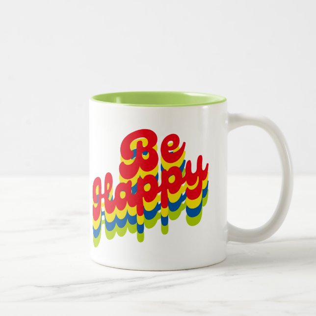 Tasse 2 Couleurs Soyez heureuxTasse à café à deux tons (Droit)