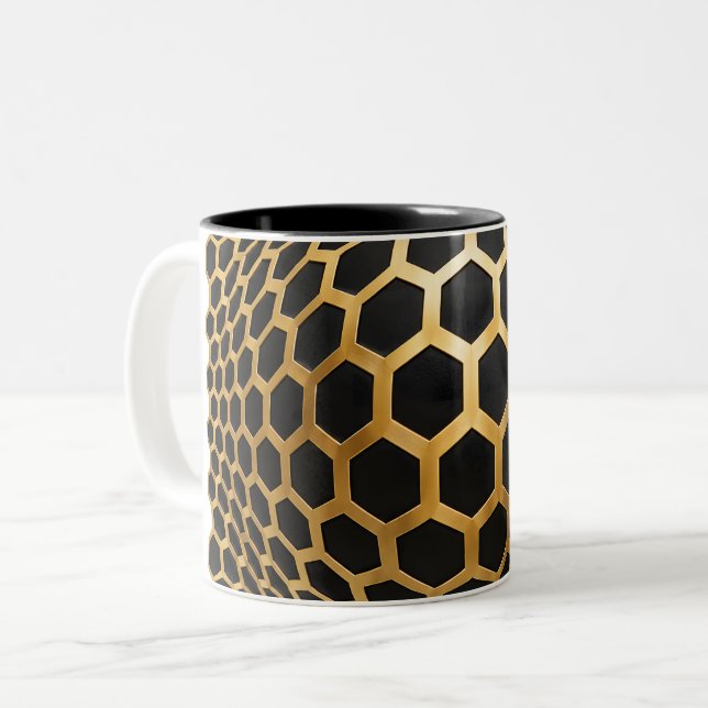 Tasse 2 Couleurs Sphère Hexagone Doré (Devant gauche)