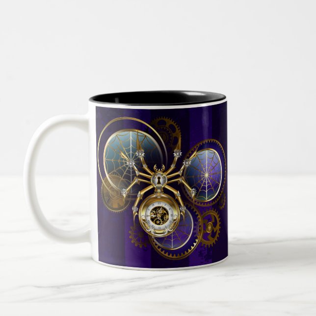 Tasse 2 Couleurs Spider Steampunk sur Arrière - plan pourpre (Gauche)