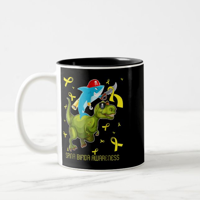Tasse 2 Couleurs Spina bifida sensibilisation requin et dinosaure (Gauche)