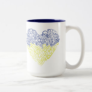 Tasse 2 Couleurs Spiral tourbillons mehandi coeur drapeau ukrainien