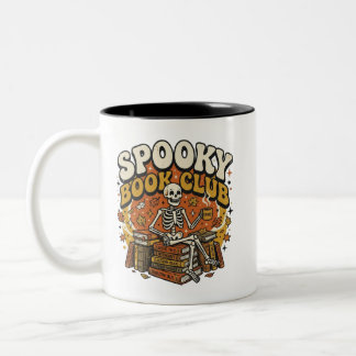 Tasse 2 Couleurs Squelette amateur de livres rétro groovy Halloween