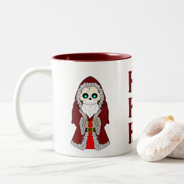 Tasse 2 Couleurs Squelette dans un costume Père Noël. Saisonnier (Avec donut)