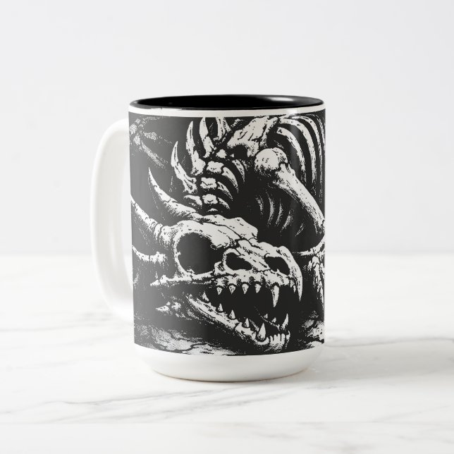 Tasse 2 Couleurs Squelette de dragon — par BurnsInHell (Devant gauche)