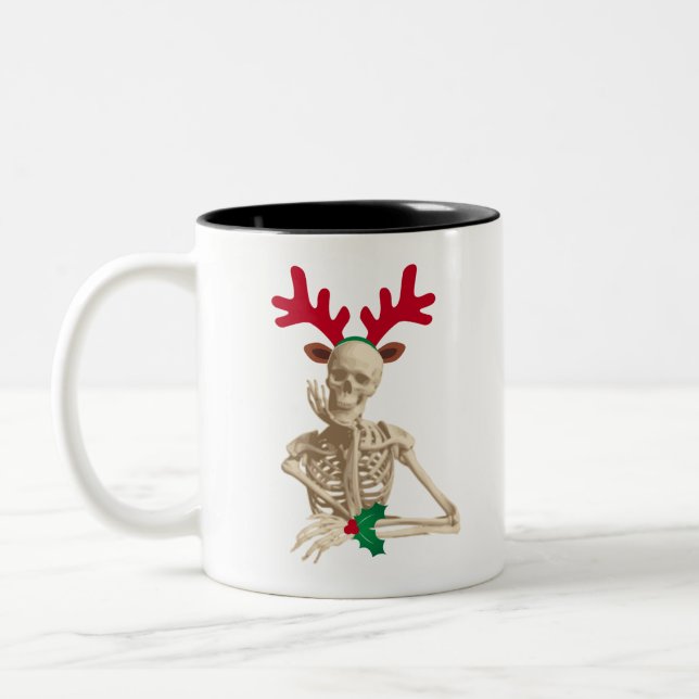 Tasse 2 Couleurs squelette de rennes de noël (Gauche)