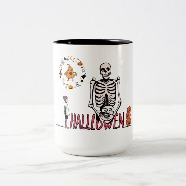 Tasse 2 Couleurs Squelette d'Halloween et Citrouille (Centre)