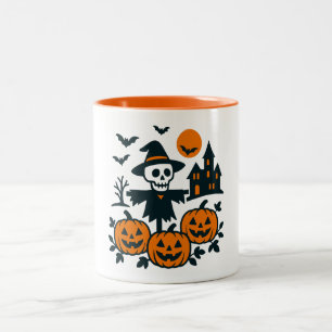 Tasse 2 Couleurs Squelette éffrayant épouvantail et nuit hantée mai