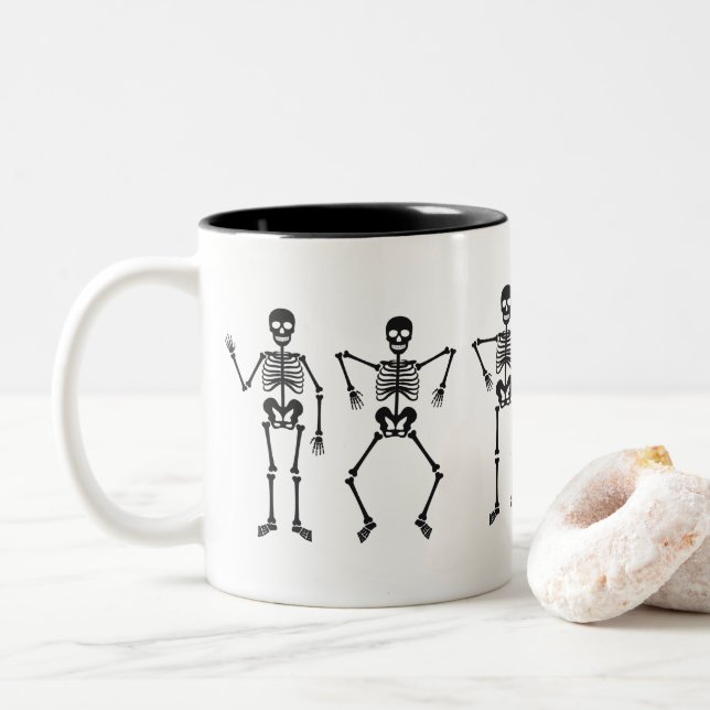 Tasse 2 Couleurs Squelette Silhouette Halloween Musique (Avec donut)